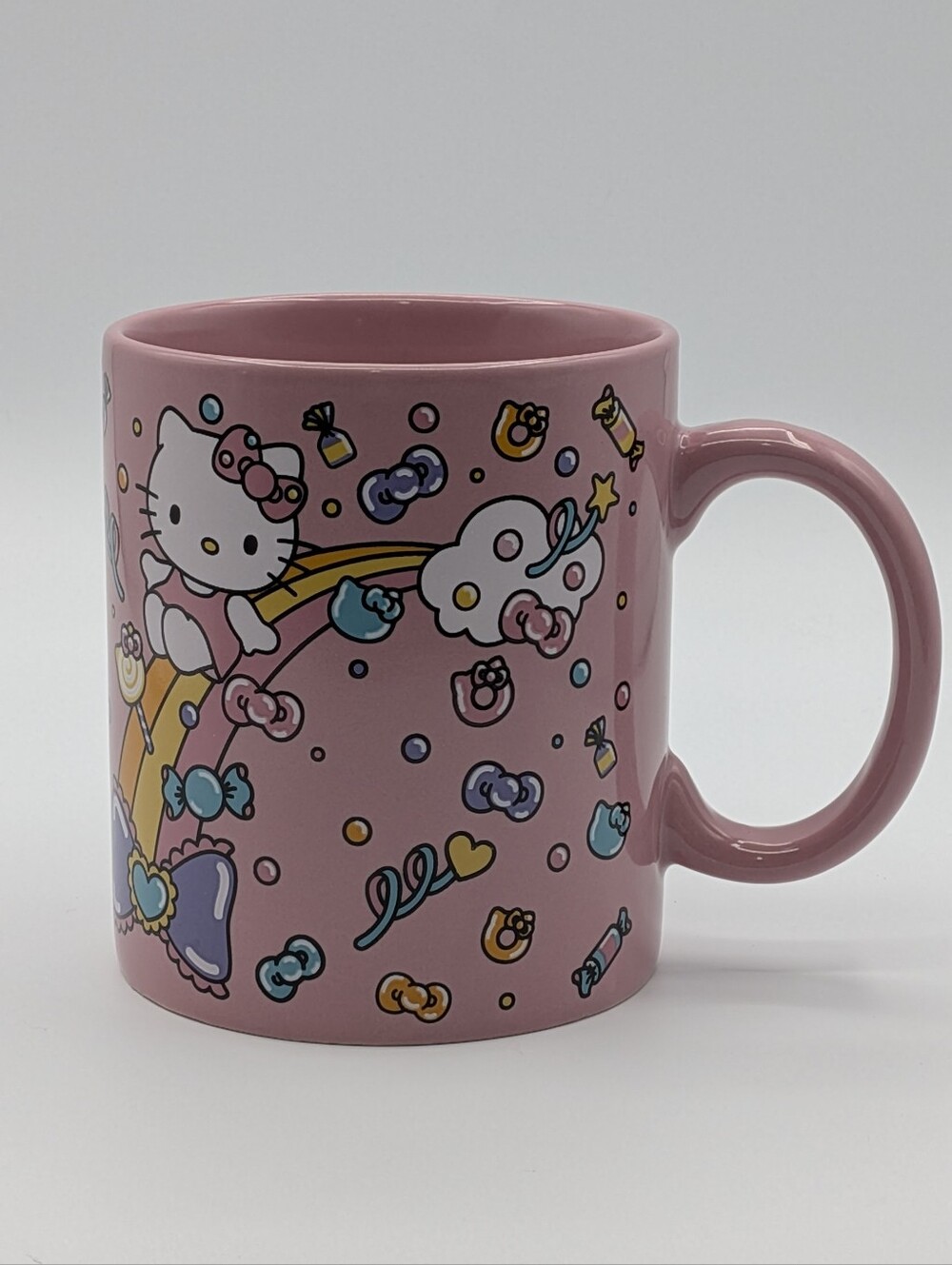 Sanrio Hello Kitty Pink Ceramic Mug Candy Rainbow Graphic Coffee Cup - Brand New